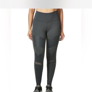 ALO Yoga Grey Ribbed High-Rise Motto Leggings
